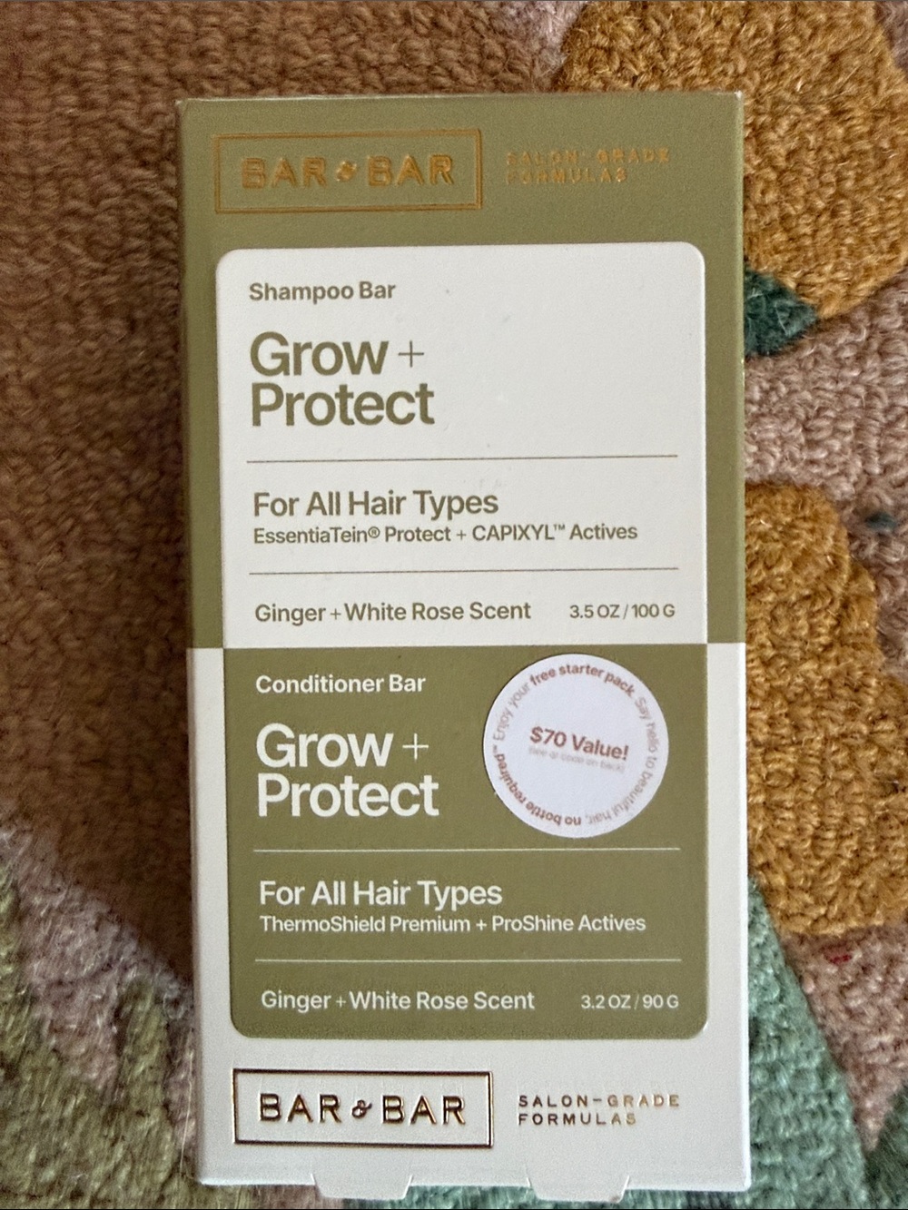 Grow + Protect Shampoo & Conditioner Bars – Ginger + White Rose (Green/White)
